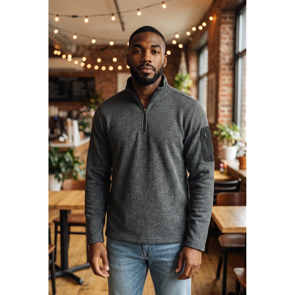 Charles River Apparel Mens Gray Sweater Fleece Quarter Zip Pullover Large 9312